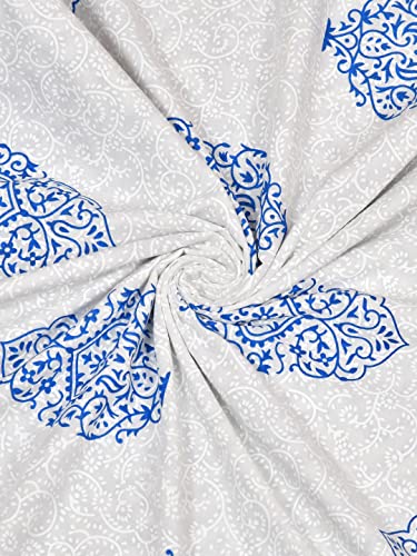 LIVING ROOTS 100% Cotton Dohar King Size Reversible Hand Block Printed Malmal Summer Dohar (Blue Motifs)
