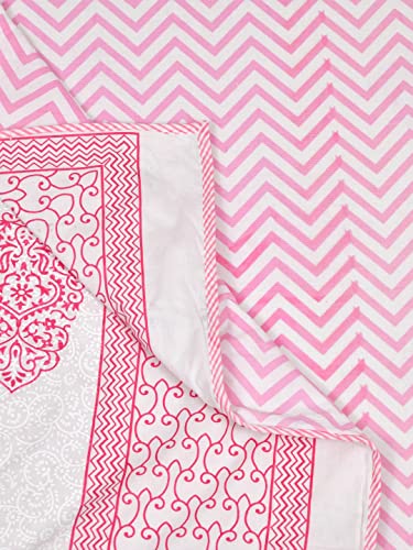 LIVING ROOTS 100% Cotton Dohar King Size Reversible Hand Block Printed Malmal Summer Dohar (Pink Motifs) (21-013-A)