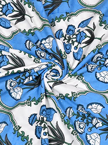 LIVING ROOTS 100% Cotton Dohar King Size Reversible Hand Block Printed Malmal Summer Dohar (Blue Flower Jaal) (21-012-B)