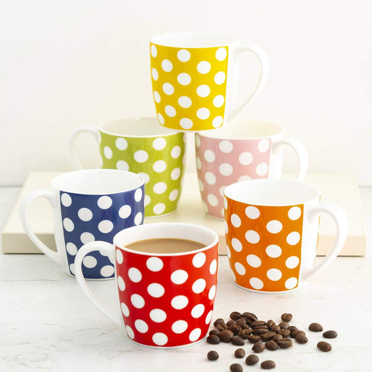 Alton Polka Coffee Mugs & Tea Cups Set, 210ml, Set of 6 (Mix)
