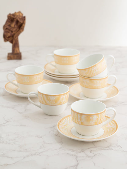 Cream Super Cup & Saucer, 210ml, Set of 12 (6 Cups + 6 Saucers) (S304)