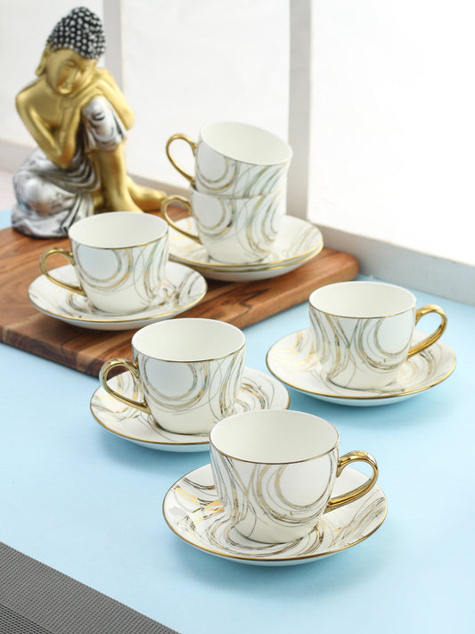 Cream Ebony Cup & Saucer, 210ml, Sets of 12 (6+6) (E665) - Clay Craft India