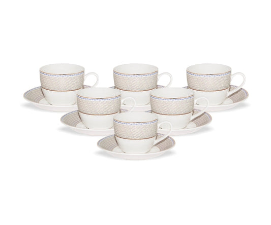 Cream Super Cup & Saucer, 210ml, Set of 12 (6 Cups + 6 Saucers) (S364)