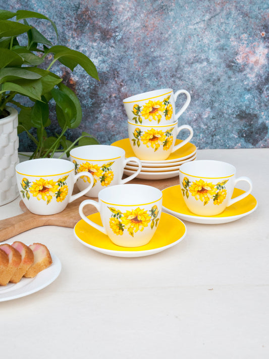 Cream Imperial Cup & Saucer 210ml, Set of 12 (6 Cups + 6 Saucers) Yellow