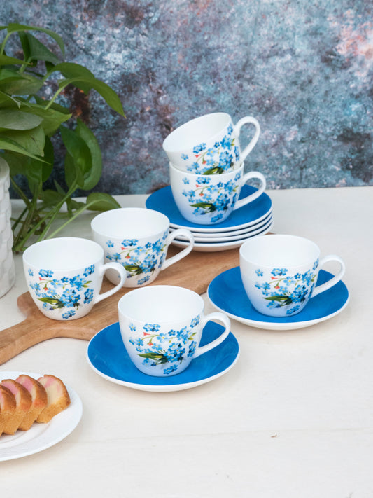 Cream Imperial Cup & Saucer 210ml, Set of 12 (6 Cups + 6 Saucers) Blue