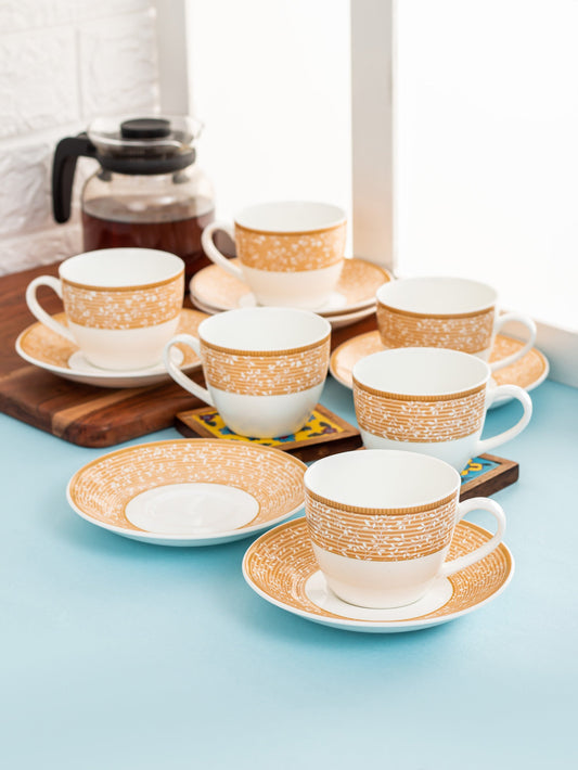 Cream Super Cup & Saucer, 210ml, Set of 12 (6 Cups + 6 Saucers) (S305)