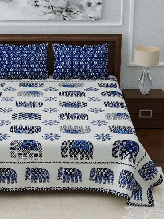 LIVING ROOTS Double Bedsheet King Size Blue Colour Pure Cotton - 1 Bedsheet with 2 Pillow Covers (31-037-C)