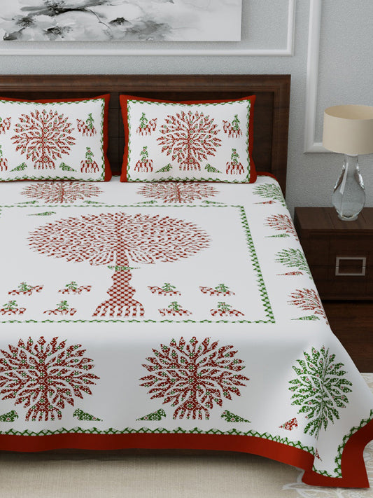 LIVING ROOTS Double Bedsheet King Size Red Colour Pure Cotton - 1 Bedsheet with 2 Pillow Covers (31-038-B)