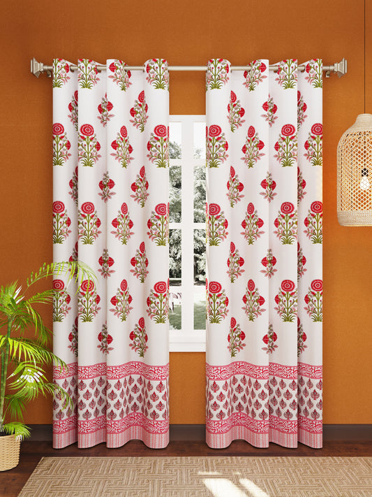 LIVING ROOTS Cotton Block Print 7 Feet Door Curtains-Set of 2 (51-004-A-2PC)