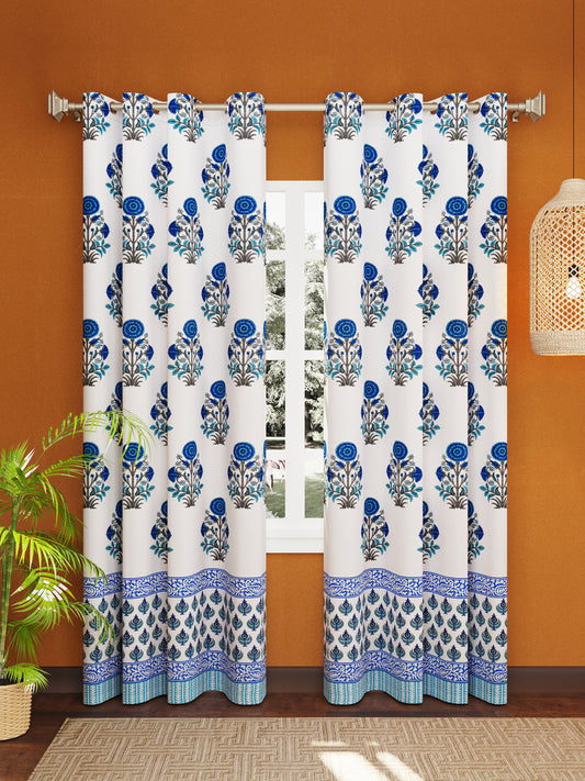 LIVING ROOTS Cotton Block Print 7 Feet Door Curtains-Set of 2 (51-004-C-2PC)