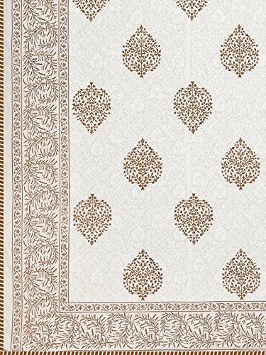 LIVING ROOTS 100% Cotton Dohar King Size Reversible Hand Block Printed Malmal Summer Dohar (Brown Motifs) (21-014-A)